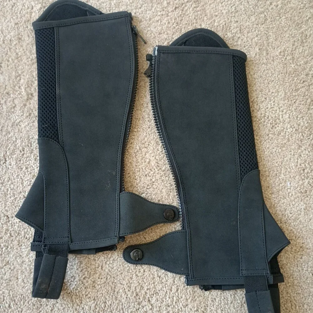 Kids Black Riding Half Chaps with Breathable Mesh Panels